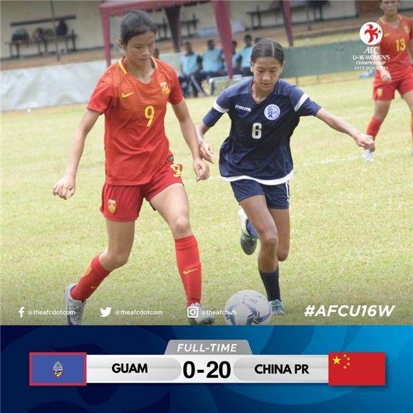 比赛中,中国u16女足的锋线球员邵子钦独中六元,付聪聪打进5球,王婧怡